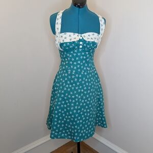 BETSEY JOHNSON '50s vintage style strapless halter dress turquoise teal sz 4